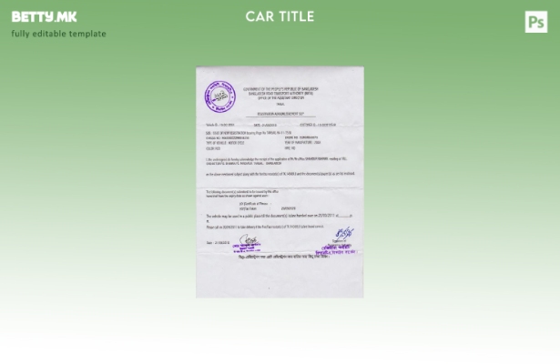 Модерен стил на шаблон за потврда за регистрација на возила од Бангладеш